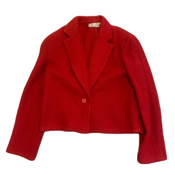 Vintage 70s/80s Liz Claiborne Red Cropped Mohair & Wool Blend Blazer Size 4 - Picture 1 of 9
